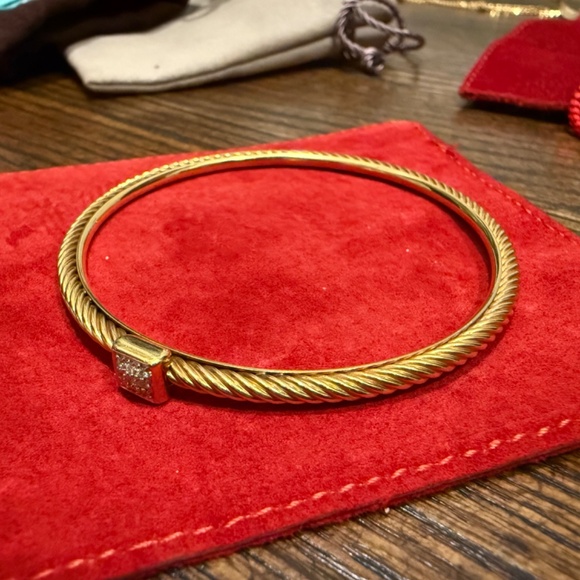David Yurman Solid 18k Yellow Gold Cable Classics Pavé Diamond Bangle - Picture 2 of 4